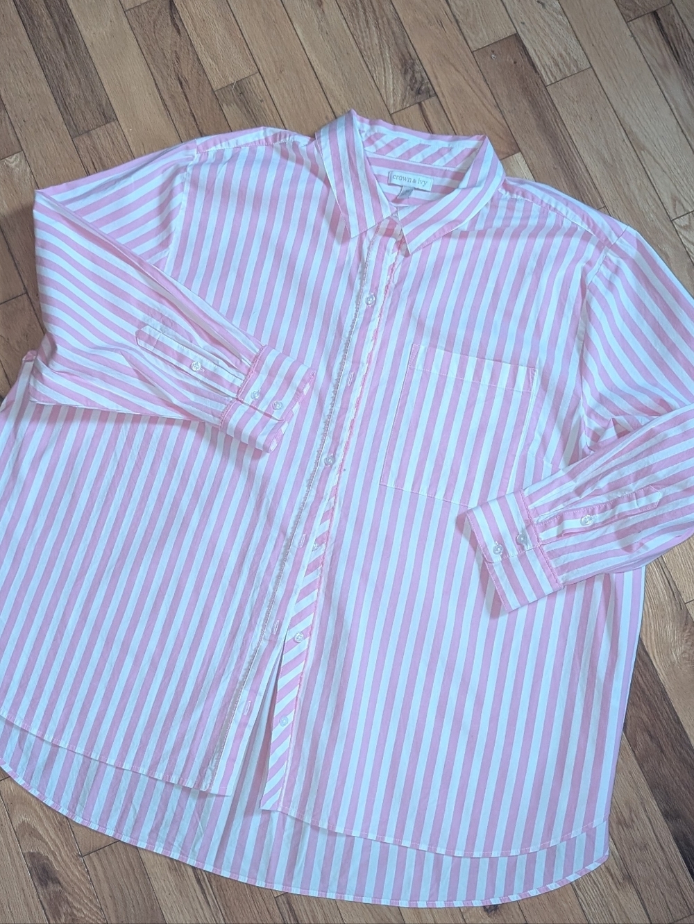 Crown & Ivy Pink Striped Boyfriend Shirt, NWOT, Unworn, Size 3X
